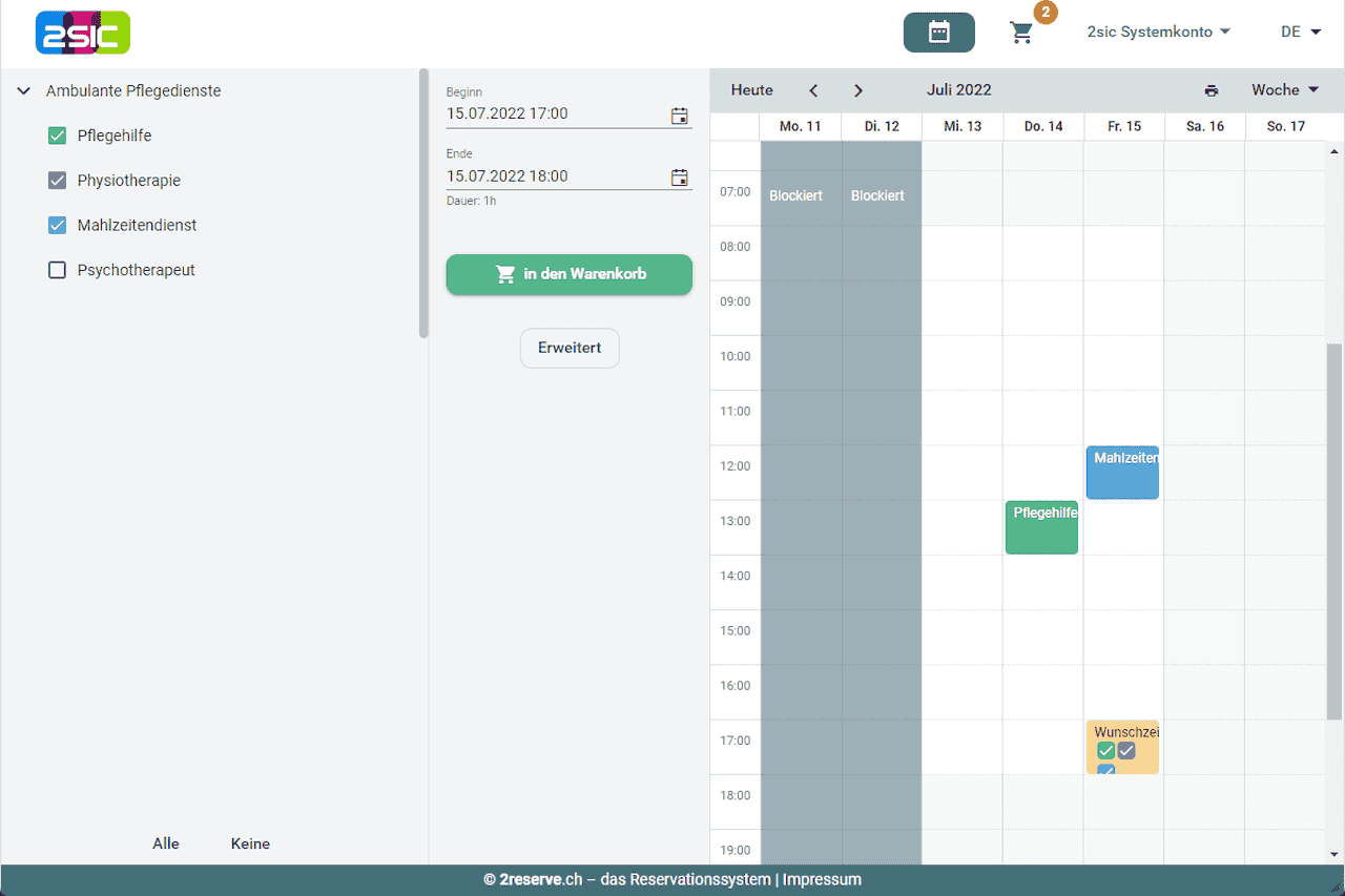 Online-Terminplaner für Pflegedienstleister